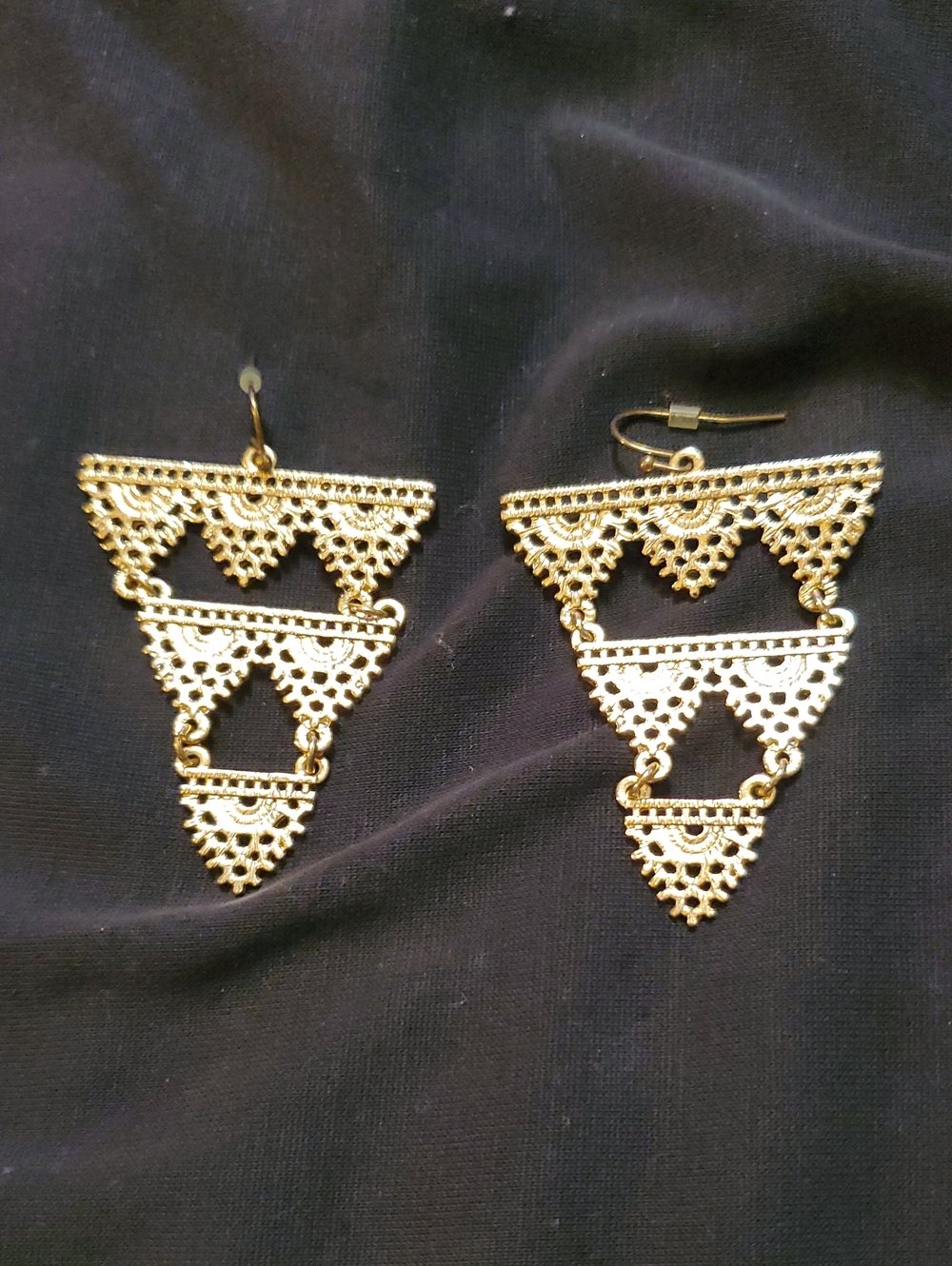 Gold Filigree Triangle Drop Earrings - Women Jewelry